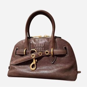 Miu Miu DUPE Chocolate Brown Satchel with Gold Accents